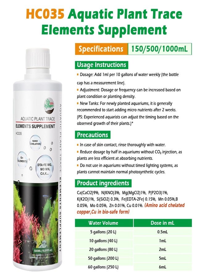Hygger CO2 HC035 All-in-One Liquid Aquarium Plant Fertilizer - with Essential Micro & Macro Nutrients for Freshwater Planted Tanks, 150ml/500ml/1000ml (150mL) - Image 2